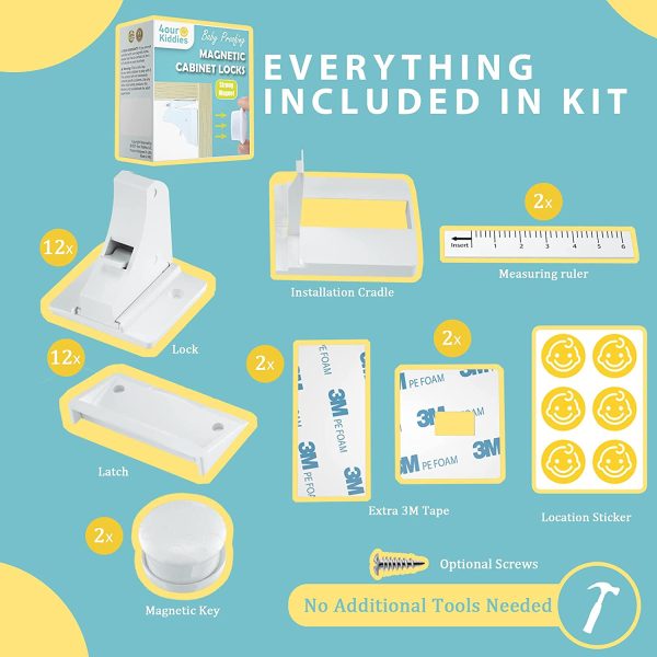 Child Safety Magnetic Cabinet Locks (12 Pack + 2 Key), No Drill Baby Proofing Drawers Lock for Baby Safety, Invisible Adhesive Magnetic Cupboard Locks for Cabinets and Drawers in Kitchen - Image 5