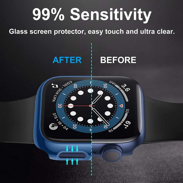 CAVN 3-Pack Screen Protector Case Compatible with Apple Watch Series 7/6/5/4/SE 40mm 41mm 44mm 45mm, Tempered Glass Cover Protective PC Case with Glass Cover, HD Clear Accessory - Image 3