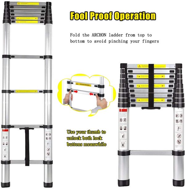 Telescopic Ladder 8.5ft - ARCHOM Aluminum Folding Ladder Collapsible Extendsion Telescoping Ladder for Roof with EN131 Certified 330lbs Max Capacity - Image 7