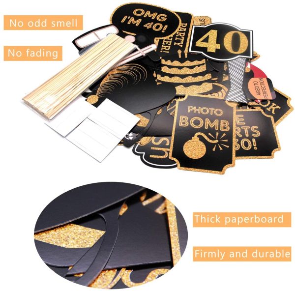 Adult 40th Birthday Photo Booth Props(41Pcs) for Her Him Cheers to 40 Years Birthday Party, Gold and Red Decorations,40th Happy Birthday Party Supplies for Men Women?? - Image 3