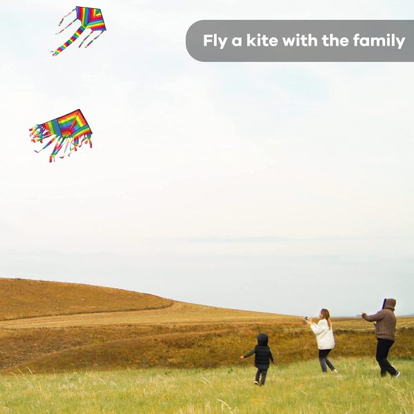 Kite for Kids Adults, 2 Pack Easy to Fly Rainbow Diamond Grid Cloth Strong Tear Resistance Kites with 328Ft Kite String Family Interactive Outdoor Activities Beach Games Toy - Image 4