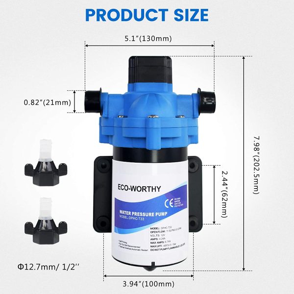 33-Series 12V Water Diaphragm Pump with Pressure Switch 3.0GPM 45Psi 12 Volt Water Pump for RV Marine Yacht Caravan - Image 6