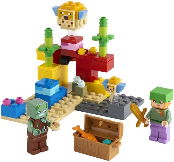 LEGO Minecraft The Coral Reef 21164 Hands-on Minecraft Marine Toy Featuring Alex, a Drowned and 2 Cool Puffer Fish, New 2021 (92 Pieces) - Image 3