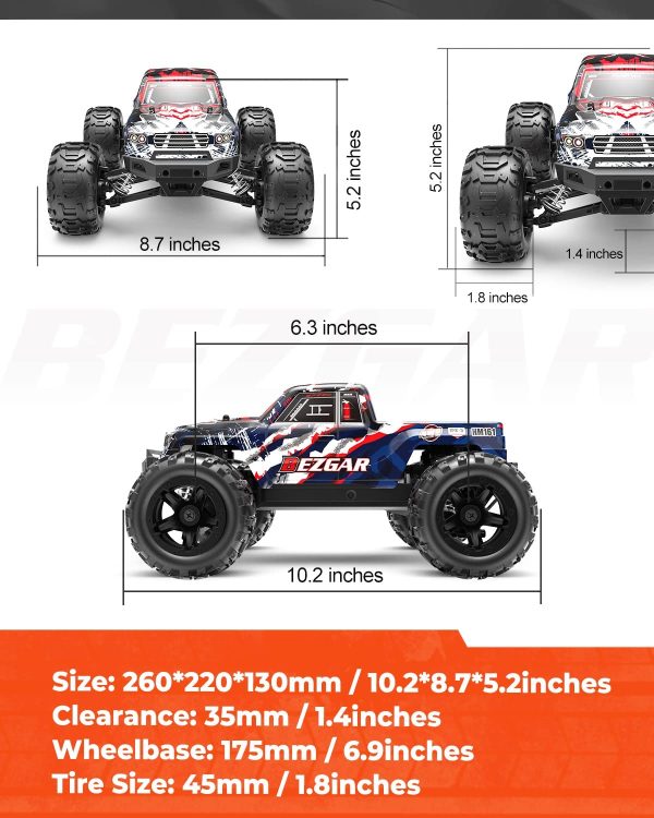 BEZGAR 7 RC Car, High Speed Remote Control Truck Hobby Grade 1:16 Scale 4WD 40 Km/h All Terrains Boys Electric Toy Off Road Monster Vehicle Crawler for Kids and Adults - Image 6