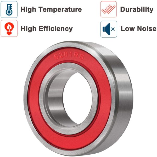 10 Pcs 6201-RS(2RS) Seal Bearings 12x32x10mm,Steel and Double Rubber Seal,Deep Groove Ball Bearings - Image 2