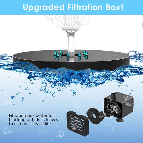 AISITIN 3.5W LED Solar Fountain 7.in??8cm 3000mAh Built-in Battery Solar Water Pump Floating Fountain with 6 Nozzles for Bird Bath for Fish Tank, Pond or Garden Decoration Solar Water Fountain - Image 4