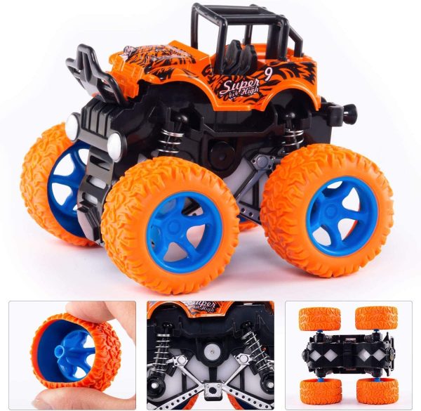 Monster Truck Toy Cars for Boys, 4 Pack Push Cars for Toddlers, 360 Degree Rotation 4 Wheels Drive Durable Friction Powered Car Toys for Christmas Kids Birthday Party, Gift for 3 4 5 6 7 8 Year Old Boys Girls