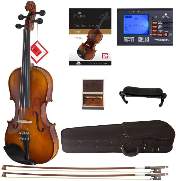 Cecilio CVN-300 Solidwood Ebony Fitted Violin with D'Addario Prelude Strings, Size 1/2 - Image 6