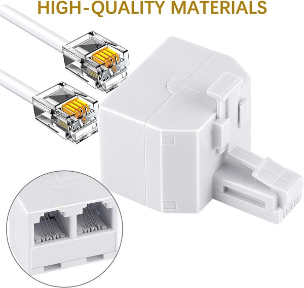 RJ11 Duplex Wall Jack Adapter Dual Phone Line Splitter Wall Jack Plug 1 to 2 Modular Converter Adapter for Office Home ADSL DSL Fax Model Cordless Phone System, White(2 Packs) - Image 7