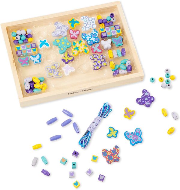 Melissa & Doug Butterfly Friends Bead Set, Arts & Crafts, Handy Wooden Tray, 120 Beads and 5 Colored Cords - Image 3