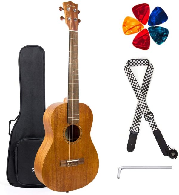 Kmise Ukulele DGBE Tuning Beginner Mahogany Vintage Hawaiian Ukelele With Uke Starter Pack Kit (Gig Bag Strap Picks) (Baritone 30 inch)