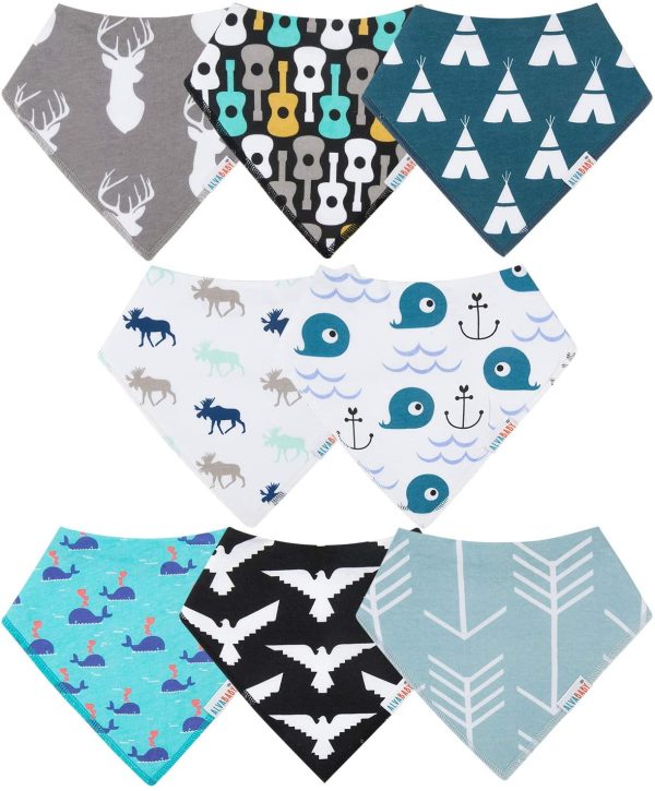 ALVABABY Bandana Drool Bibs 8 Pack Of Drooling Teething Feeding Super Absorbent 100% Cotton Bibs Unisex For Boys And Girls Newborn Infant Toddler Baby Bib