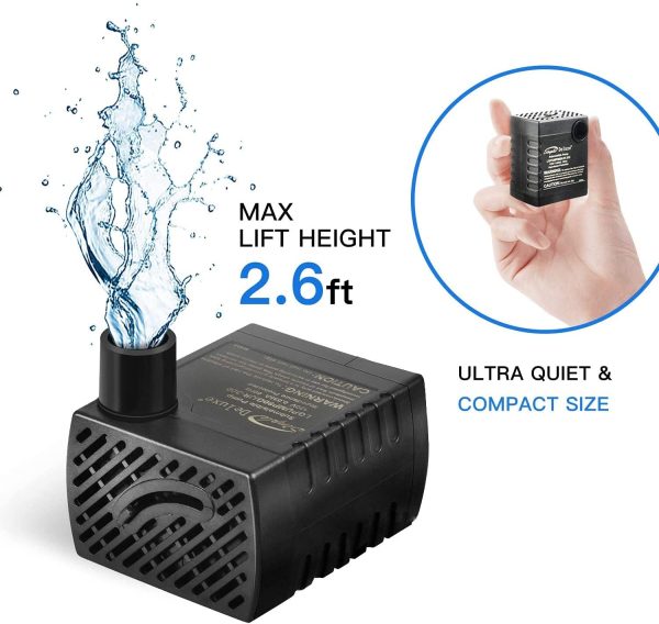 Simple Deluxe 80 GPH Submersible Pump with Adjustable Intake & 6' Waterproof Cord for Hydroponics, Aquaponics, Fountains, Ponds, Statuary, Aquariums & more, 1 year warranty - Image 4