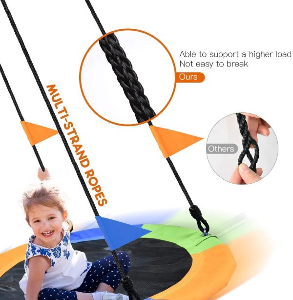 PACEARTH 40 Inch Saucer Tree Swing Seat 660lb Weight Capacity with 2 Added Hanging Straps and Adjustable Multi-Strand Ropes for Kids Adults