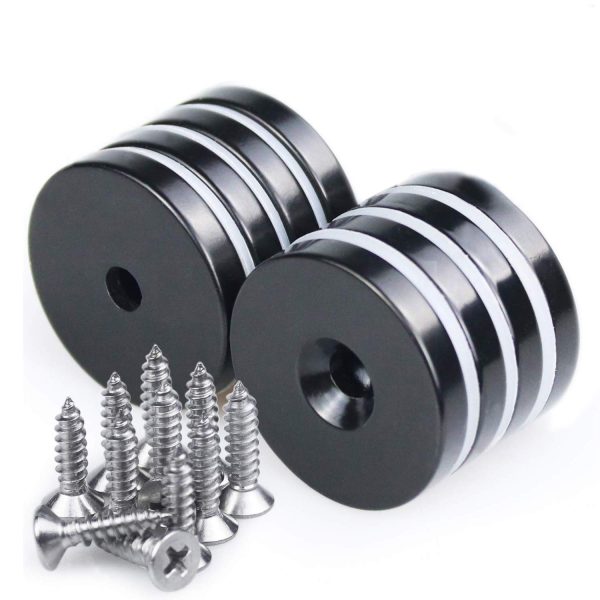 Black Epoxy Coated Neodymium Disc Countersunk Hole Magnets. Strong Permanent Rare Earth Magnets with Screws - Image 3