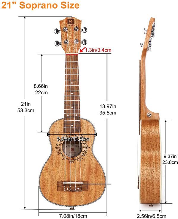 Ukulele Soprano Mahogany 21 Inch Professional Acoustic Ukelele Four String Wooden Hawaiian Uke Beginner Kit for Kids Students Starter Kit, by Vangoa - Image 5