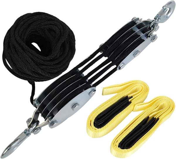 XSTRAP Heavy-Duty 4,000 LB Breaking Strength 65 FT Rope Hoist with 2PK 8 FT Lift Sling (Black) - Image 4