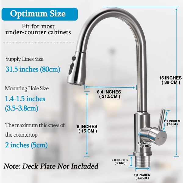 Kitchen Faucet with Pull Down Sprayer(Stream, Spray, Pause),  360 Swivel High Arc Stainless Steel Brushed Nickel Bar Kitchen Sink Faucets, Single Handle Lead-Free Pull Out Kitchen Tap with Deck Plate F190NS - Image 5