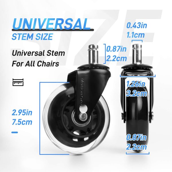 MotionGrey - Rollerblade Office Chair Wheels Replacement for Hardwood Floors, Chair Casters Replacement, Heavy Duty Desk Chair Wheels for Replacing Chair Mat, Universal Rollerblade Caster Wheels - Image 6