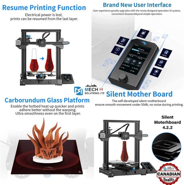 3D Printer Ender 3 V2 Canada Seller Special Edition with Free 1 Meter Capricorn Tube + Free 5pcs 3D Printer nozzles Glass Platform 220x220x250mm Silent Motherboard 4.2.2