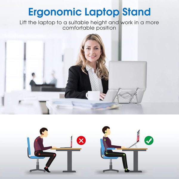 Adjustable Aluminum Laptop Stand for Desk,Ergonomic laptop stand,7-Levels foldable Portable Computer Stand,Laptop Cooling Pad Ventilated Laptops Netbook Tablet Riser Stand Compatible with Laptops Notebook MacBook Pro/Air,Chromebook Dell HP Acer ASUS Lenovo SAMSUNG 10-15.6"Device - Image 6