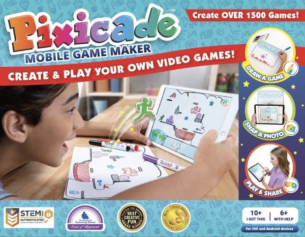 Pixicade: Transform Creative Drawings to Animated Playable Kids Games On Your Mobile Device - Build Your Own Video Game, Multicolor,