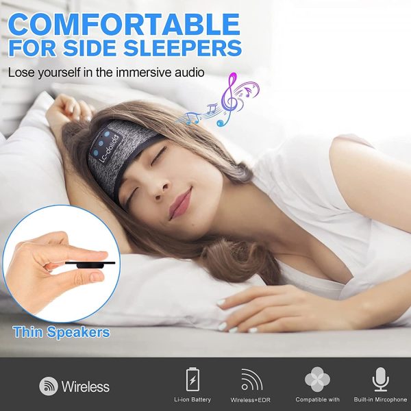 Sleep Headphones Bluetooth Sports Headband, Wireless Music Sleeping Headphones Sleep Eye Mask Earbuds IPX6 Waterproof for Side Sleepers Workout Running Insomnia Travel Yoga Office (Gray)