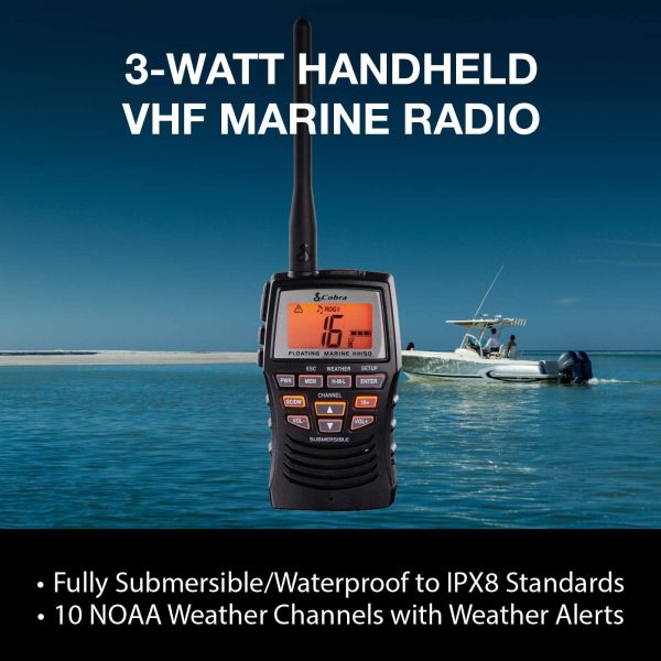 Cobra Marine Radio - MR HH150 FLT - 3 Watt, Floating, Long Range, Handheld, VHF Radio, NOAA, International, Waterproof, Submersible, Weather Alerts, LCD Screen, Belt Clip - Image 3