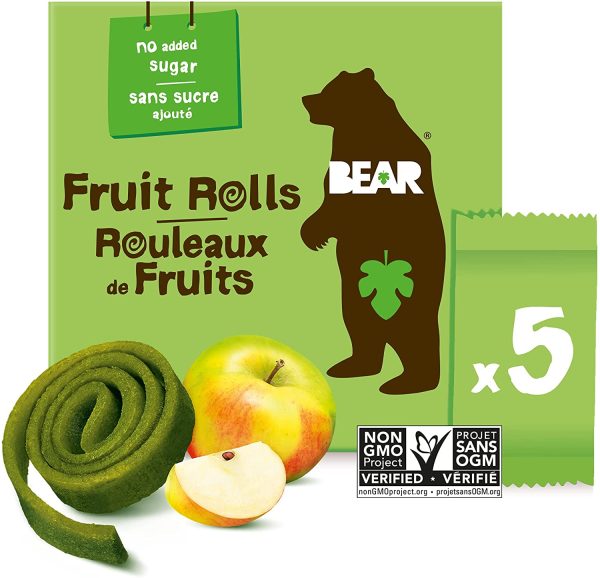 BEAR Fruit Rolls, 5 Packs of 2 Rolls per Box - Healthy Fruit Snack, Apple Flavour, 100 Gram