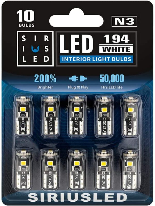 194 LED Bulbs Extremely Super Bright 3030 Chipset for Car truck Interior Dome Map Door Courtesy Marker License Plate Lights Compact Wedge T10 168 2825 Xenon White Pack of 10 - Image 7