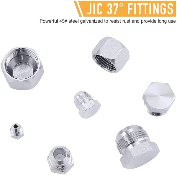 ZELCAN 64 Piece JIC 37?? Flare Cap and Plug Kit Hose Tube and Pipe Fitting Set Hydraulic Cap and Plug Kit Galvanized 45# Steel with Precision Threading Dash Sizes -04 -06 -08 -10 -12 -162 - Image 4