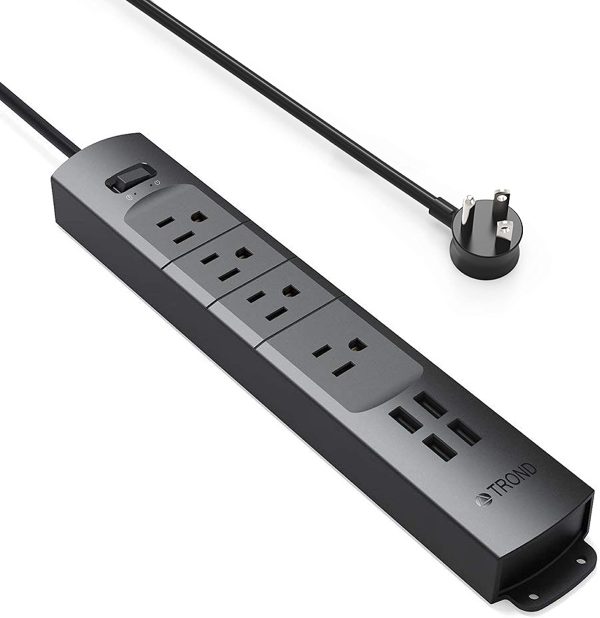 Power Bar Surge Protector with 4 USB Ports, 4 AC Outlets, Flat Plug Power Strip, 3ft Short Cord, 1440 Joules Surge Protection, Wall Mount, for Workbench, Nightstand, Dresser, Office (Black) - Image 7