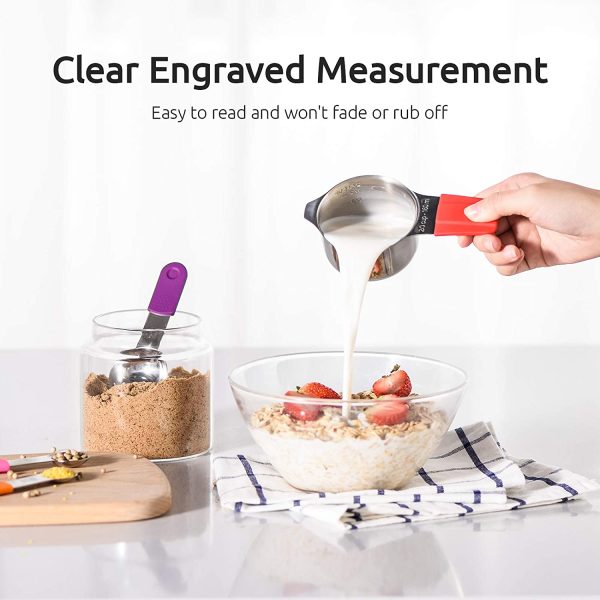 Measuring Cups,  Magnetic Measuring Cups and Spoons Set of 13 in 18/8 Stainless Steel: 7 Measuring Cups and 5 Measuring Spoons with 1 Professional Magnetic Measurement Conversion Chart - Image 7