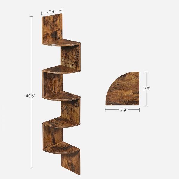 Corner Shelf, 5-Tier Floating Wall Shelf with Zigzag Design, Bookshelf, Rustic Brown ULBC72BX - Image 4