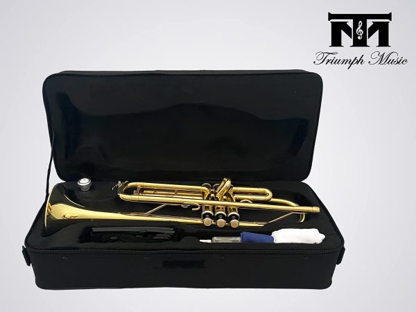 Triumph Standard Trumpet Set, Bb Trumpet Brass Instrument for Students Beginners with Hard Case, Valve Oil, Cleaning Kit, 7C Mouthpiece, White Gloves, B Flat Trumpet Instrument, 6416L(Lacquer Gold) - Image 6