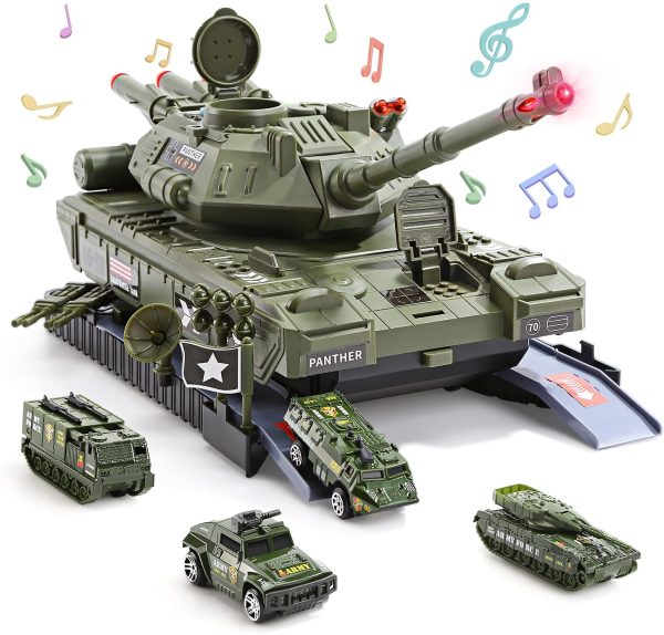 CUTE STONE Military Vehicles Sets, Battle Tank Toy with Realistic Light and Sound, Rotating Turret, 4 Pack Mini Alloy Die-cast Army Cars, Soldier Army Men, Great Military Toys Gift for Kids Boys - Image 4