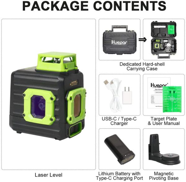 Cross Line Laser Level, Green 360?? Horizontal and Two Vertical Lines, Self-Leveling Alignment Multi Line Laser Tool, Li-ion Battery with Type-C Charging Port & Hard Carry Case Included - B21CG - Image 2