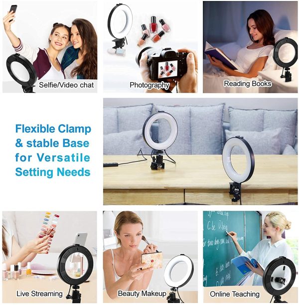 6'' Laptop Ring Light with Clamp, Video Conference Led Lighting Kit, 10 Brightness Level Led Desktop Light for Remote Meeting,YouTube Video, Selfie, Makeup, Live Streaming,Business Video Call - Image 4