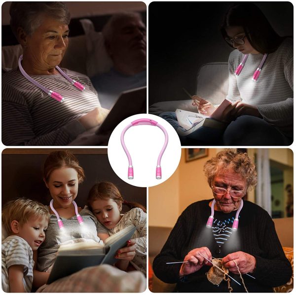 LED Neck Reading Light, Book Light for Reading in Bed, 3 Brightness Levels, Bendable Arms, Rechargeable, Long Lasting, Perfect for Reading, Knitting, Camping, Repairing (Pink) - Image 4