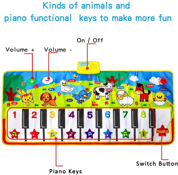 M SANMERSEN Piano Mat for Kids, Kids Music Mat with Animal Sounds Touch Play Blanket Keyboard Playmat 53" x 23" Musical Mats Educational Dance Mat Musical Toys for Boys Girls - Image 7