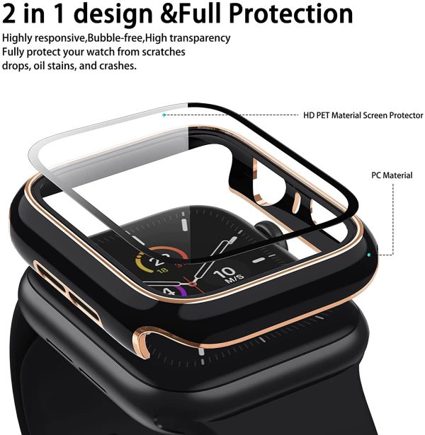 2Pack WFEAGL Cases Compatible with Apple Watch Series 3 Series 2 Series 1 38mm with HD Tempered Glass Screen Protector, Ultra Thin Overall Protective Cover for iWatch Series3/2/1(38mm, BlackRosegold+ClearRosegold)