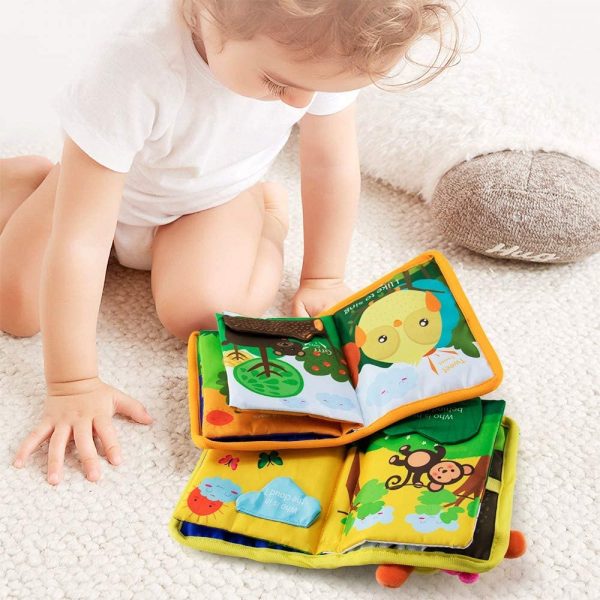 teytoy Baby Cloth Book Pop-Up Squeak Animal Soft Activity Crinkle and Vibrant Pages 3D Learning Books Infant Toddlers Travel Busy Toys - 2 pcs Busy Forest Theme Book for 3-6 Months Babies - Image 2