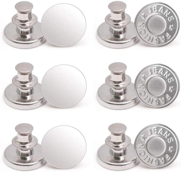 12 Sets Button Pins for Jeans, No Sew Jean Buttons Replacement,Removable Adjustable Instant Extender or Reduce Any Pants Waist (Silver)