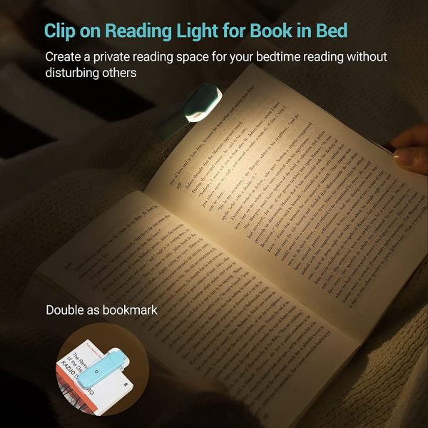 Amber Book Light, USB rechargeble Book Light for Reading in Bed, Clip on Book Light, Brightness Adjustable, Sleep Aid Light, Portable Bookmark Light, Warm White, Blue - Image 6