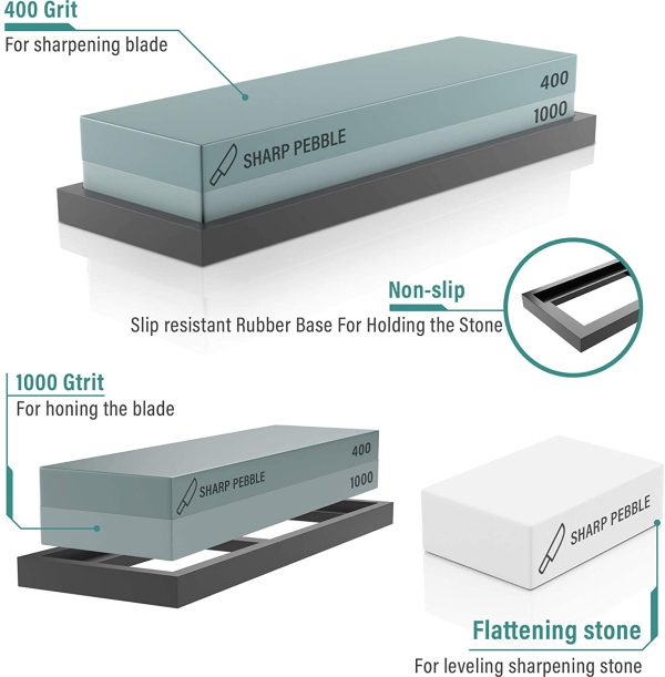 Sharp Pebble Premium Whetstone Sharpening Stone 2 Side Grit 400/1000-Whetstone Knife Sharpener with Flattening Stone & Nonslip Rubber Base - Image 4