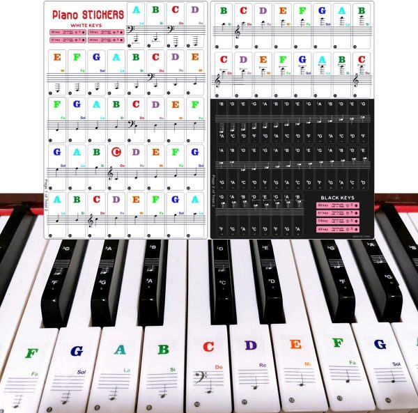 Piano Keyboard Notes Stickers, Removable Music Piano Key Stickers for White and Black Keys(49/61/54/88 Key Keyboards), Keyboard Accessories for Kids Beginners Piano Practice Learning