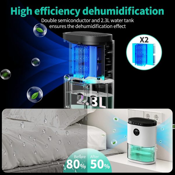 Dehumidifier, 78oz Quiet Dehumidifier with Auto Defrost & Timer for Home 500 sq.ft, Safe & Small Dehumidifiers with 3 Modes LED Display and 7-color Lights for Bedroom Basements Closets Bathroom RV - Image 5