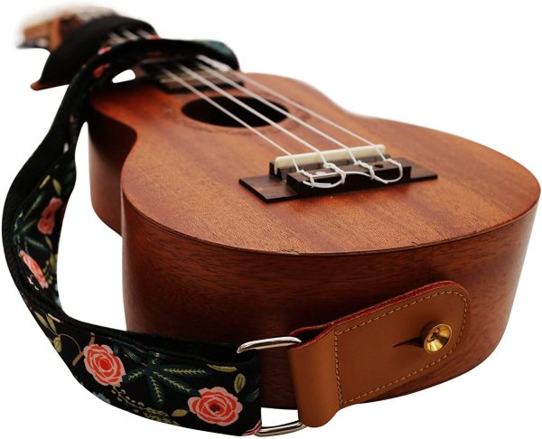 MUSIC FIRST Original Design “Dark Night Garden??Soft Muslin & Genuine Leather Ukulele Strap Ukulele Shoulder Strap With a MUSIC FIRST Genuine Leather Strap Locker - Image 3