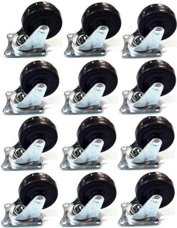 12 Pack 2" Swivel Caster Wheels Rubber Base with Top Plate & Bearing Heavy Duty