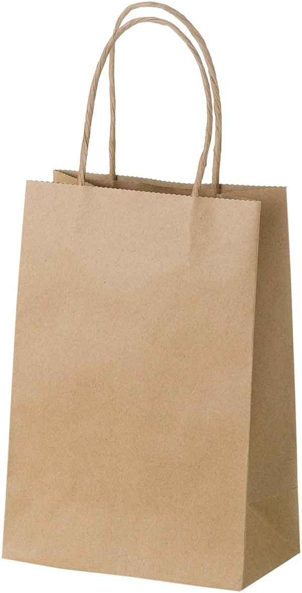 Brown Paper Boutique Bags with Handles for Wedding, Party Favor, Thank You, and More, Kraft-Colored Economy Gift Bags, 5.25?? L x 3.5?? W x 8?? H (100 Count) - Creative Bag